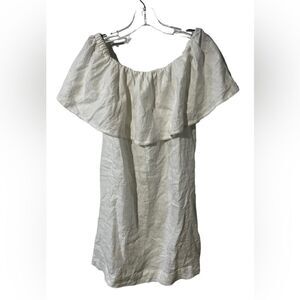 Out of Office Trina Turk Vacation Ruffle Linen Dress white Large MISSING BELT
